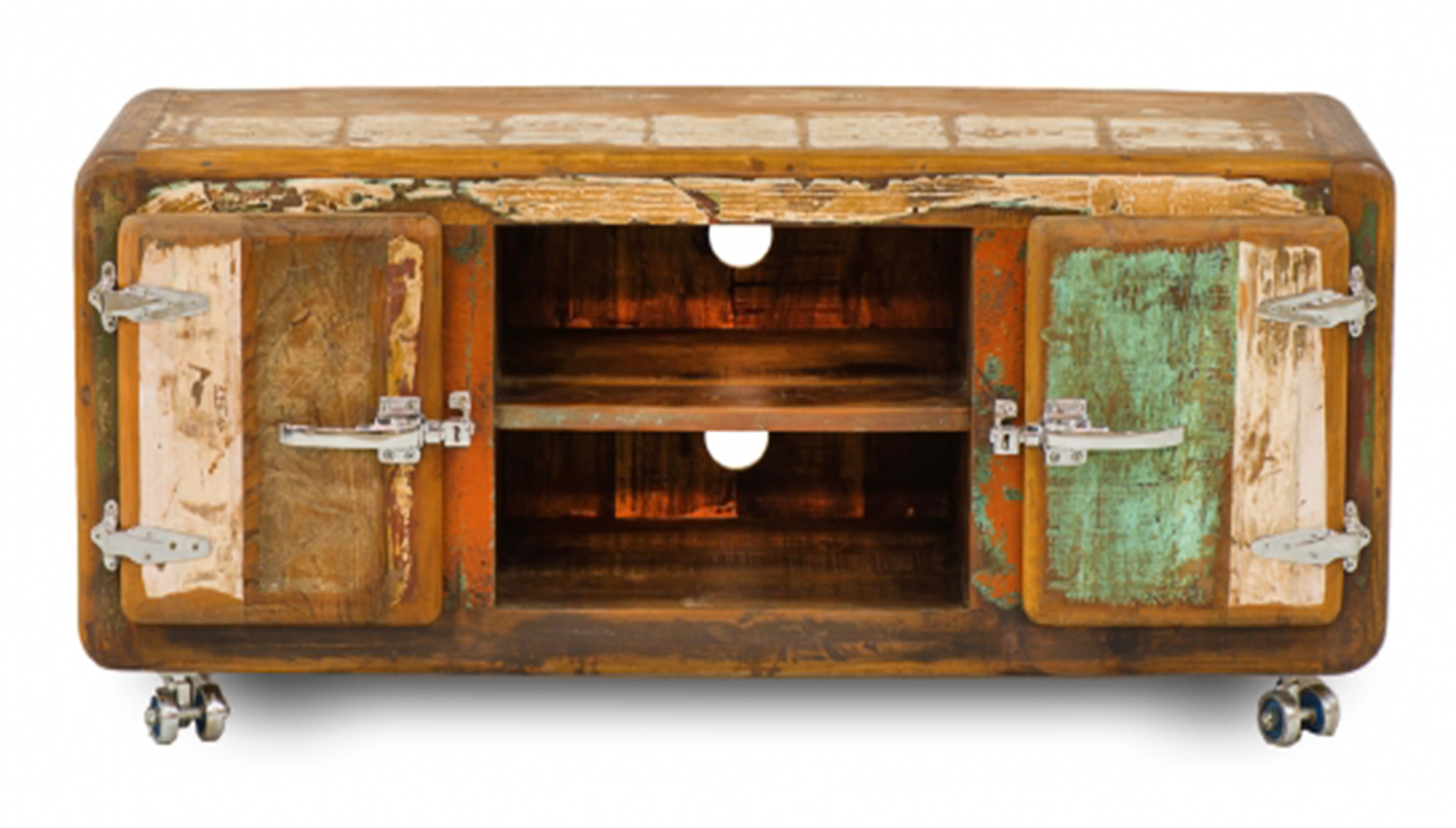 Reclaimed Ice Box T. V. Cabinet with 2 Doors on Rollers - popular handicrafts
